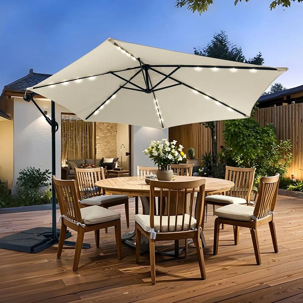 Veľký polohovateľný slnečník AVENBERG SUNNY LED 300, priemer 3M, béžová