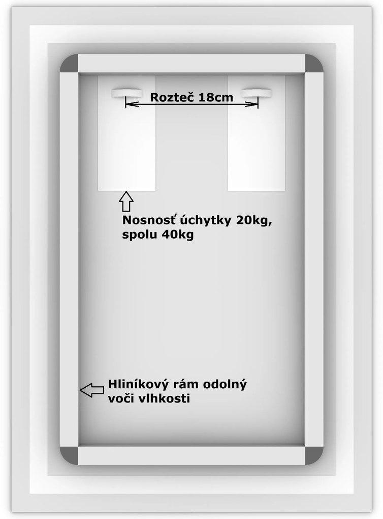 LED zrkadlo Moderna 50x70cm teplá biela - diaľkový ovládač Farba diaľkového ovládača: Biela