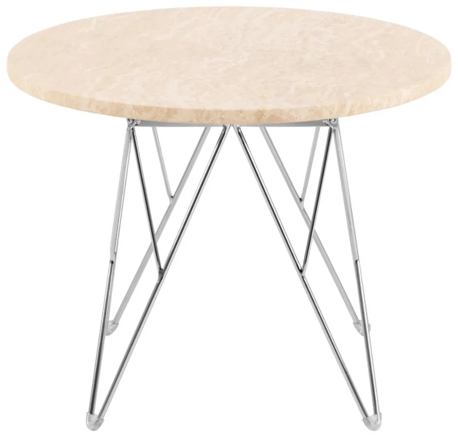 Odkladací stolík Prunus 55 cm béžový mramor/chróm