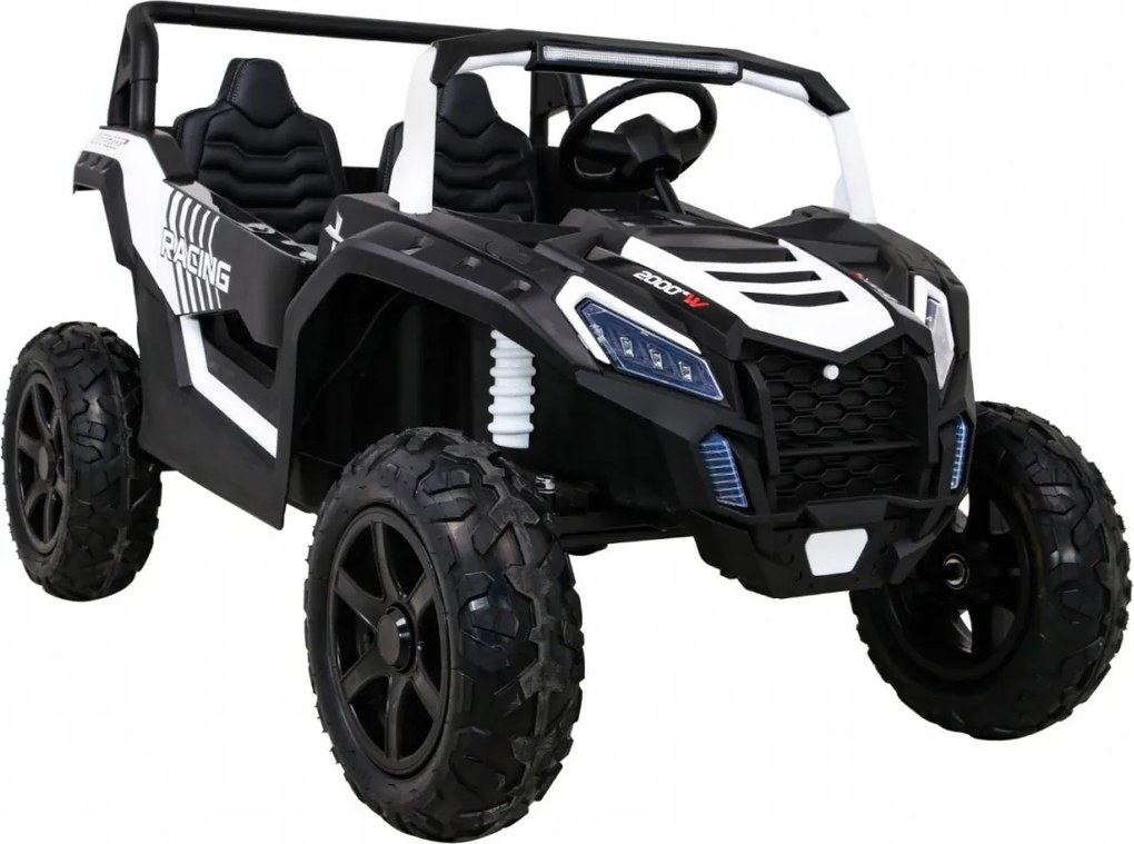 Ramiz Detská bugina ATV Strong Racing pre 2 deti biela + bezkefkový motor + nafukovacie kolesá + zvuky + LED