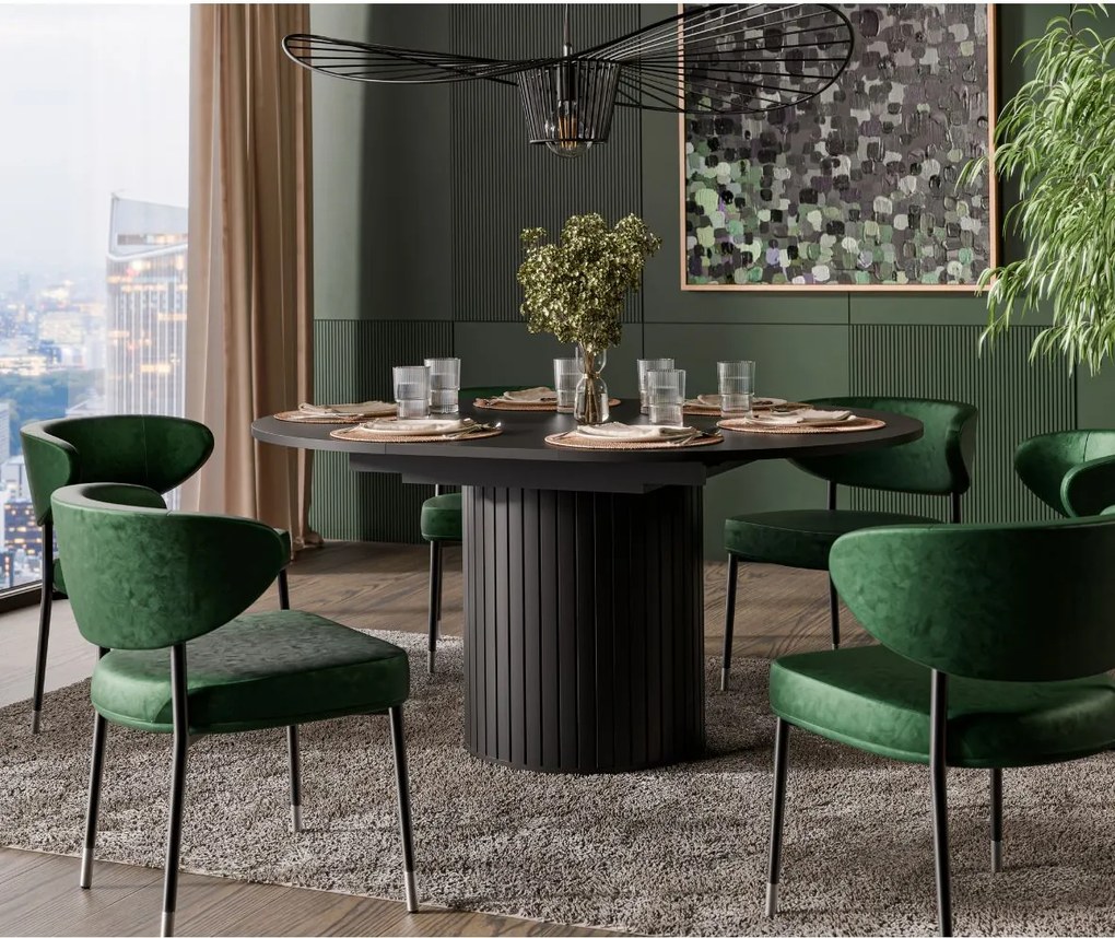 Rozkladací okrúhly stôl Zante ZA9 120–160 cm čierny
