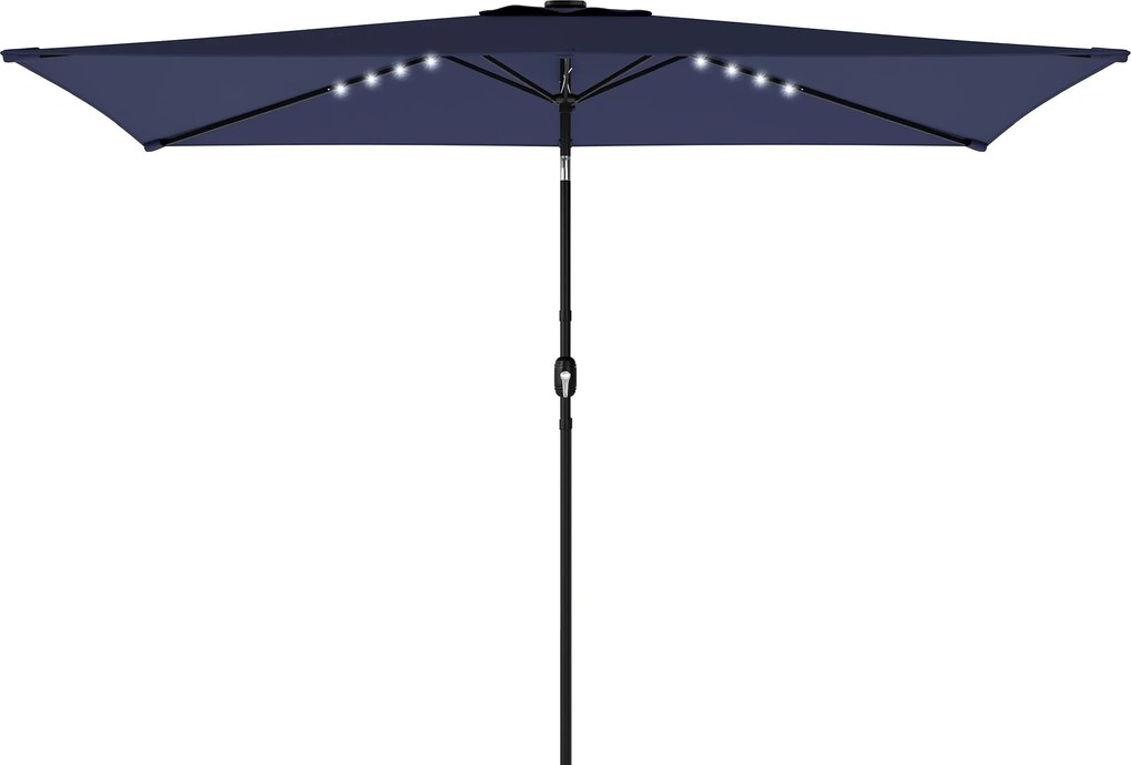 Outsunny slnečník 2,9 × 2,5 m – 24 solárnych LED, kľuka a naklápanie, kovová tyč, tmavomodrý | Aosom