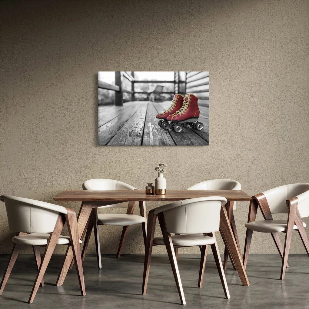 Obraz červených starých kolieskových topánok (90x60 cm)