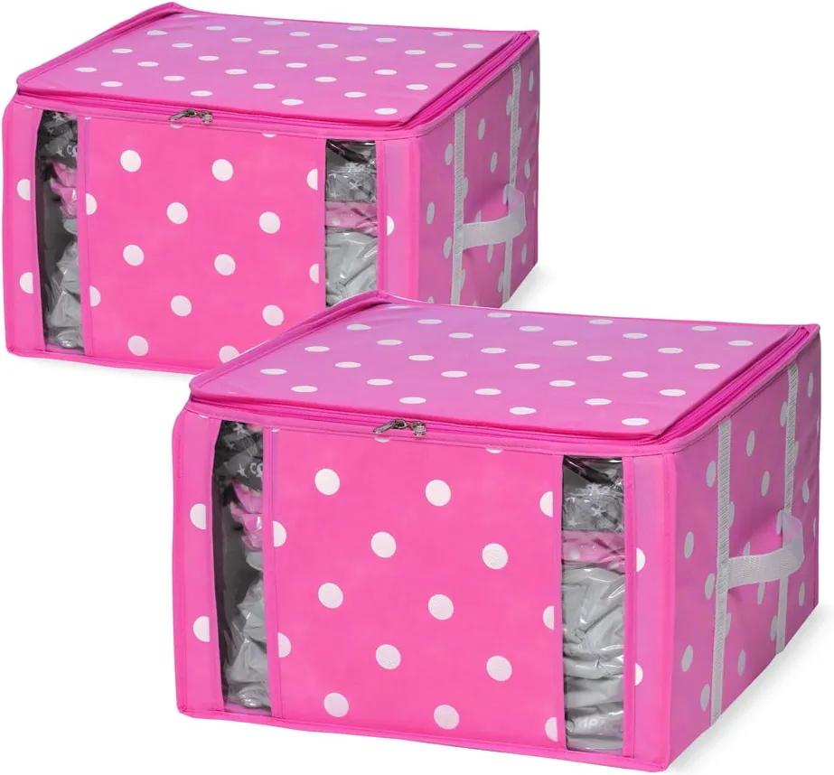 Sada 2 ružových úložných boxov s vakuovým obalom Compactor Girly Range, 40 x 42 cm