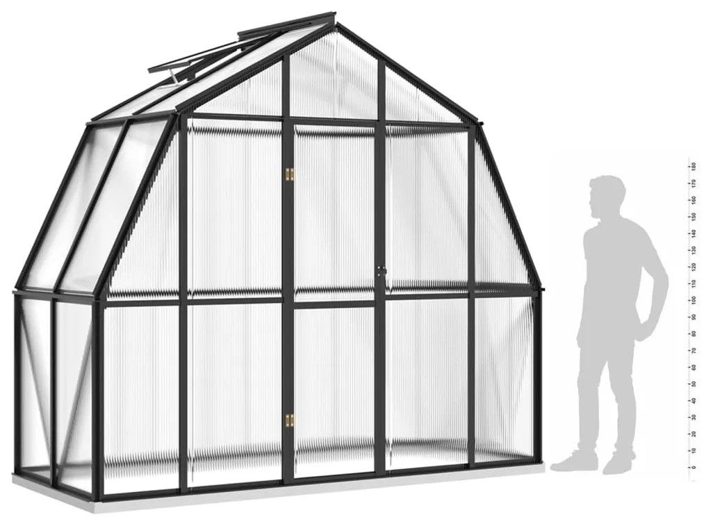 Skleník s podkladovým rámom, antracitový 3,3 m², hliník
