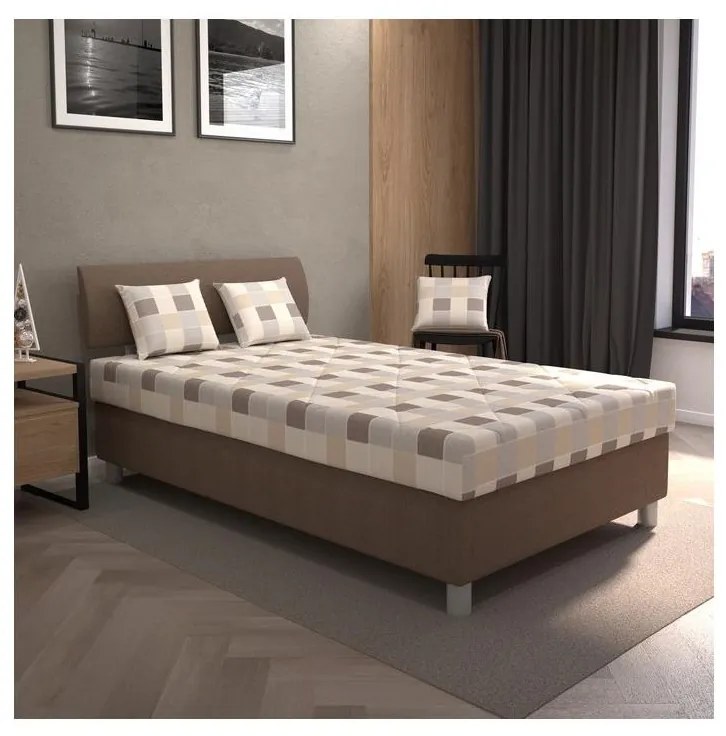 Čalúnená posteľ GEORGE 140x200 cm s úložným priestorom a matracom, hnedá