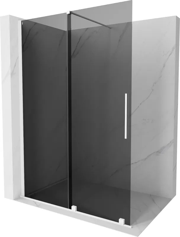 Mexen Velar, sprchová zástena s posuvnými dverami Walk-in 140 x 200 cm, 8mm šedé sklo, biela matná, 871-140-000-43-20