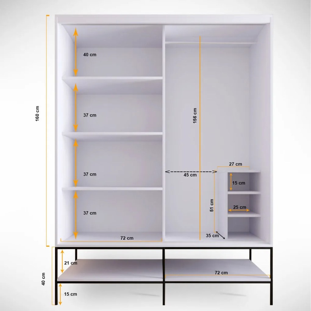 Šatníková skriňa Martin III 150 cm biely mramor/zlatá