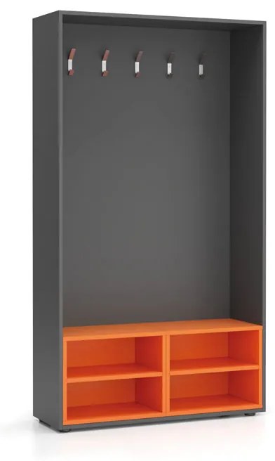 Šatníková stena BORDER s botníkom, 5 háčikov, grafit/oranžová