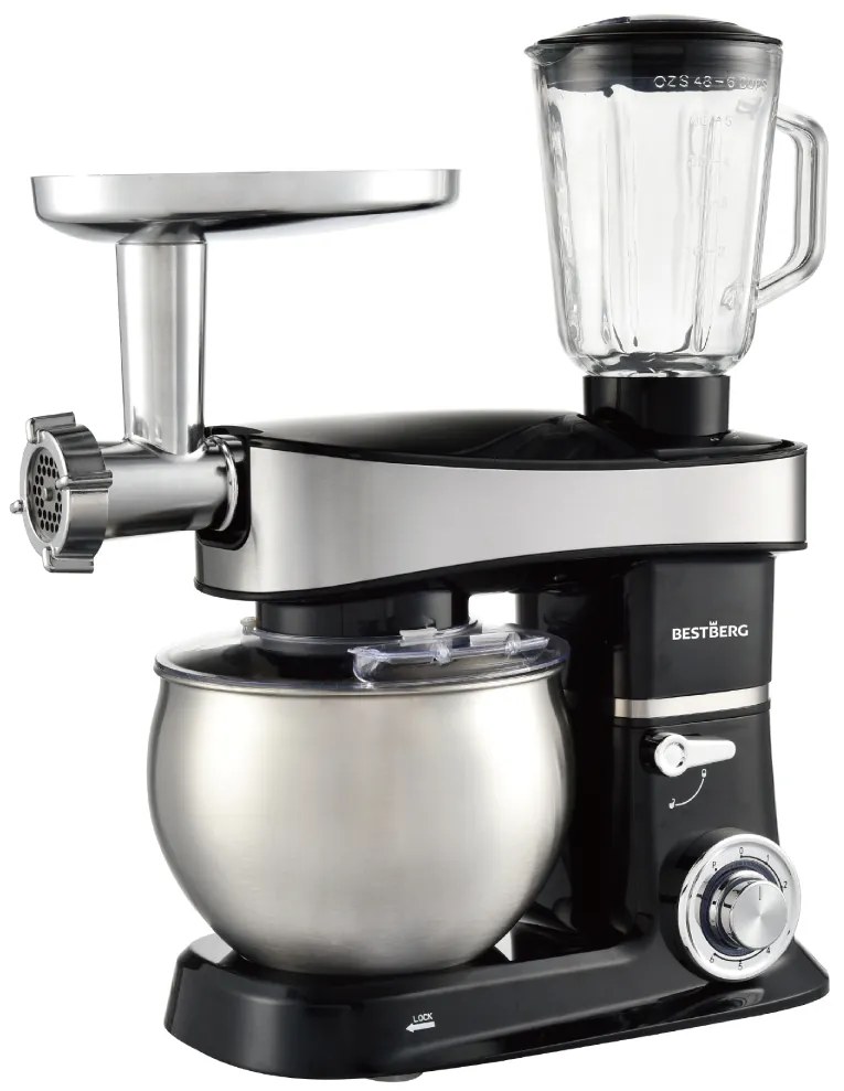 BestBerg BBR-2000BK multifunkčný kuchynský robot / 2000 W / 6 l / 6 rýchlostí / čierny