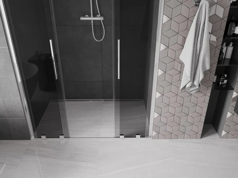 Mexen Velar L Duo, posuvné sprchové dvere do otvoru 150 cm, 8mm šedé sklo, chrómová, 871-150-003-42-01