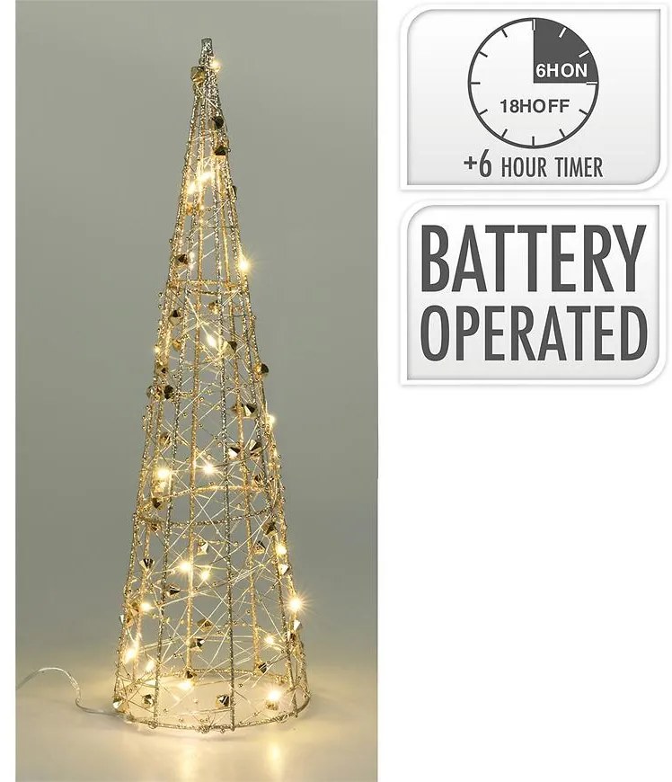 Kužeľ s 20 LED svetlami 12x12x40cm zlatý