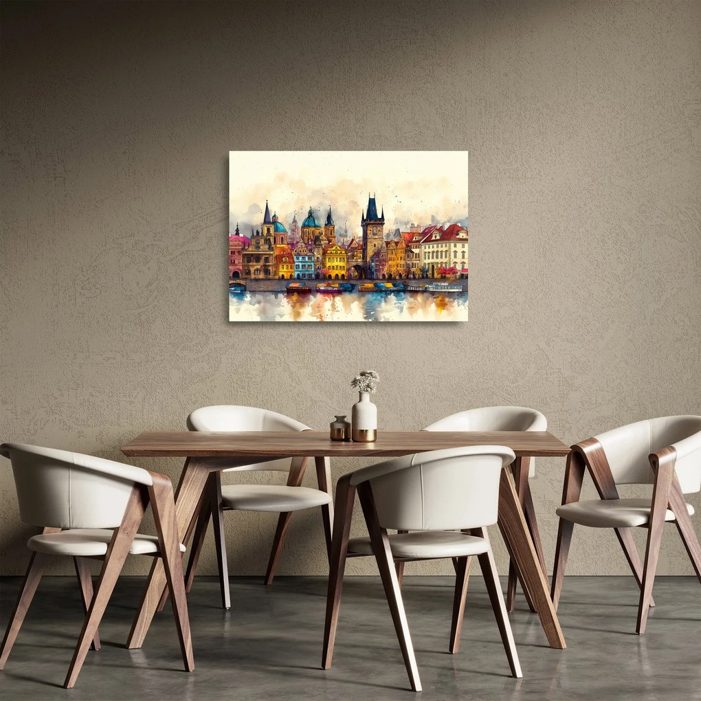 Sklenený obraz - Jeseň v maľovanom meste (70x50 cm)