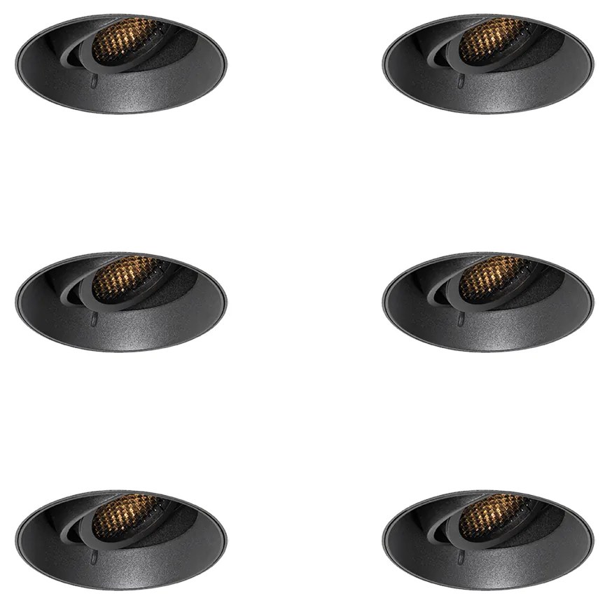 Sada 6 moderných zapustených bodových svetiel čierna GU10 okrúhla bezrámová - Oneon Honey