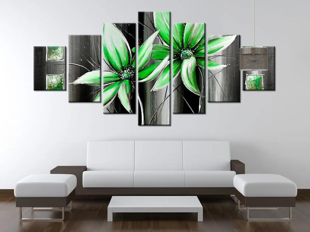 Gario Ručne maľovaný obraz Krásne zelené kvety - 7 dielny Rozmery: 210 x 100 cm