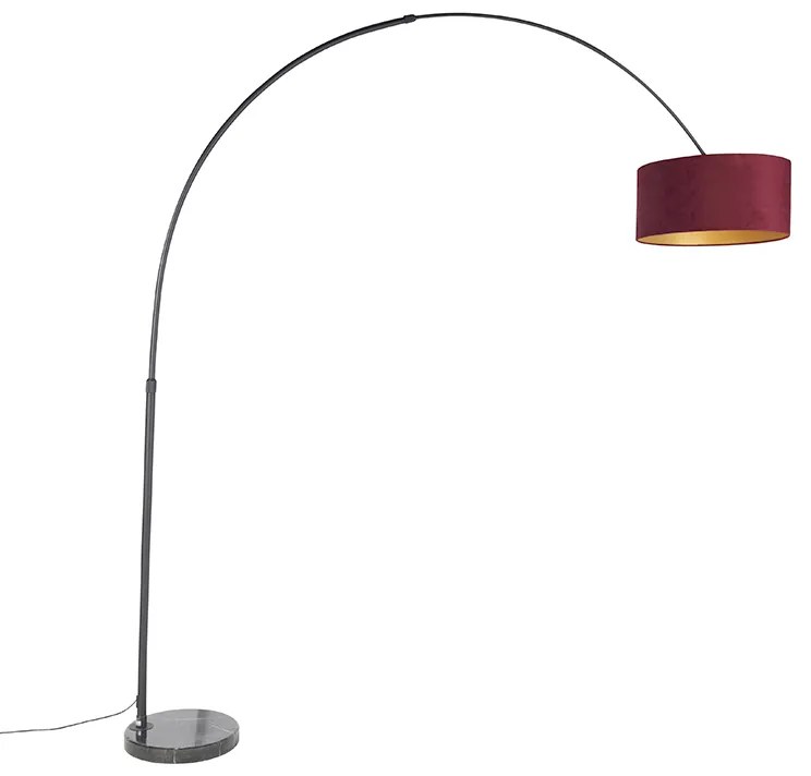 Oblúková lampa čierna zamatový tienidlo červená so zlatom 50 cm - XXL