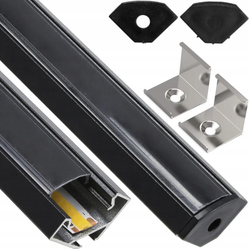 BERGE LED hliníkový profil rohový 1m čierny - sada