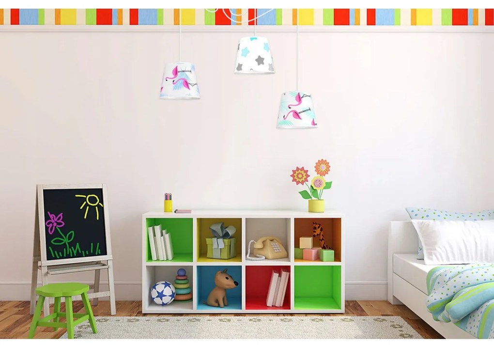 Detské závesné svietidlo Cone Spider, 3x textilné tienidlo so vzorom (výber zo 7 farieb), w