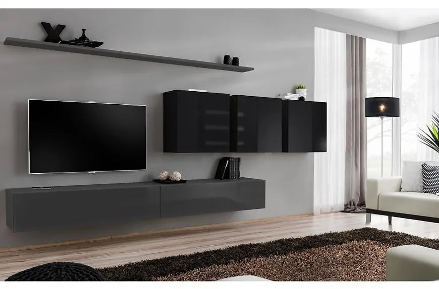 Obývacia stena Switch VII Grafit/Čierna