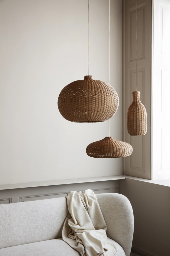 Ratanové tienidlo Braided Belly Lampshade, guľa – prírodné