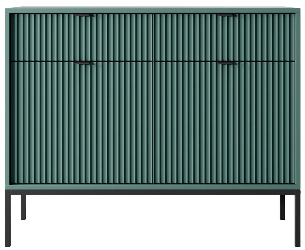 Komoda Nova 104 cm so zásuvkami zelená/čierne úchytky a čierny rám