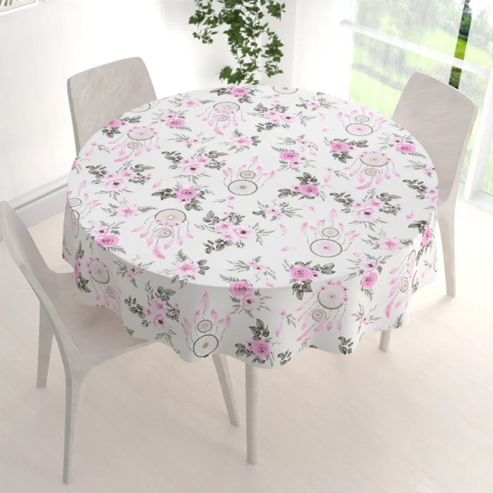 Biante Bavlnený okrúhly obrus Sandra SA-476 Ružové lapače snov a ruže II. Ø 60 cm