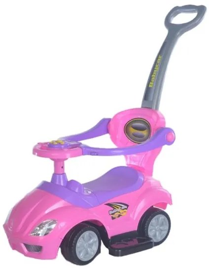 BABY MIX Detské odrážadlo s vodiacou tyčou 3v1 Baby Mix Mega Car ružové