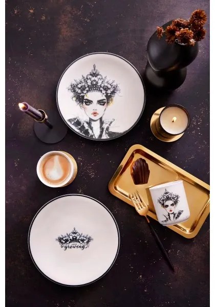 4-dielna jedálenská súprava, čierna/biela, porcelán