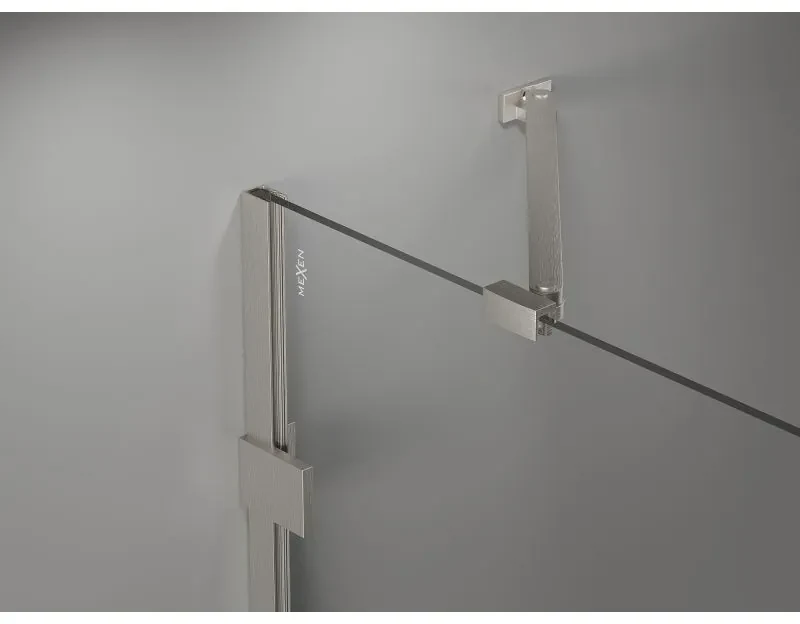 Mexen Lunar, päťuholníkový sprchový kút naklápací doľava 90 x 90 cm, 8mm číre sklo, oceľový profil, 831-090L-090P-97-00-L