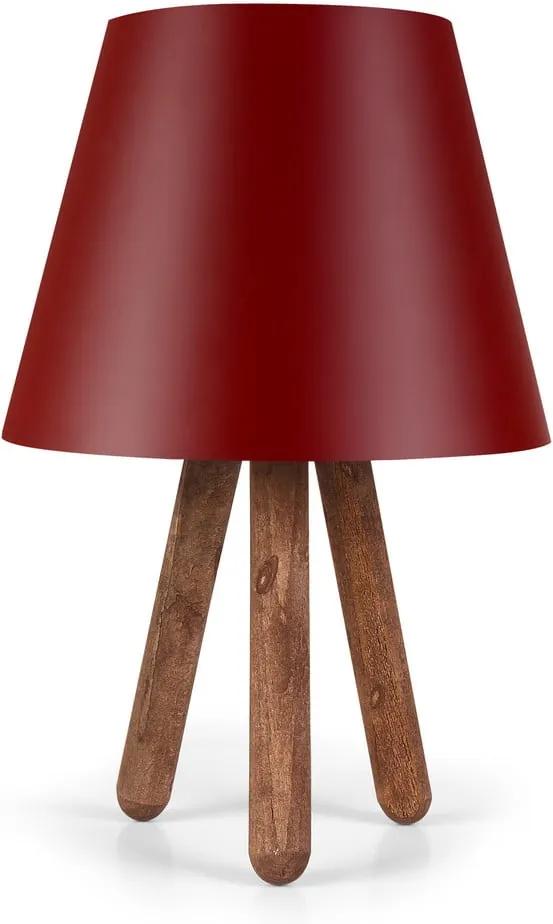 Červená stolová lampa s nohami z bukového dreva Kira