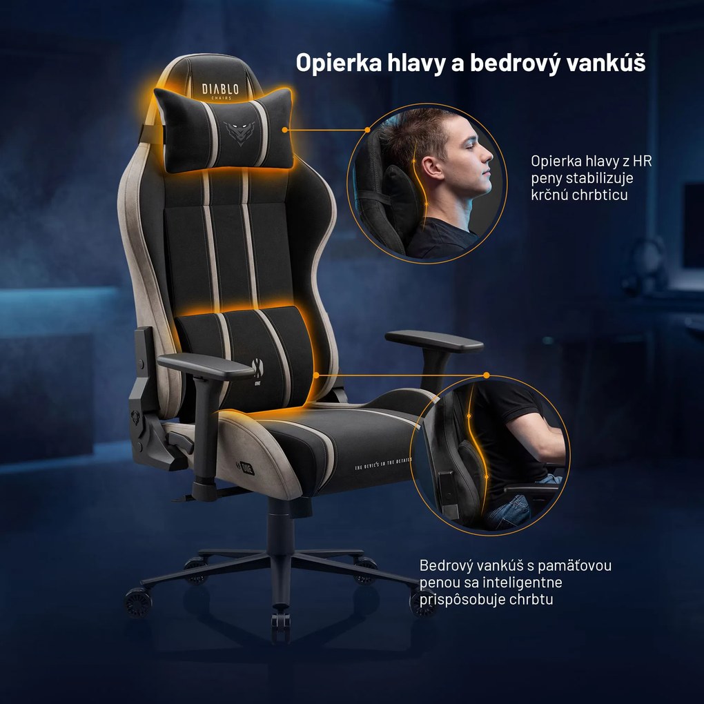 Herné kreslo z látkovým poťahom King Size, čierno-béžové: Diablo X-One 2.0 Camel Black