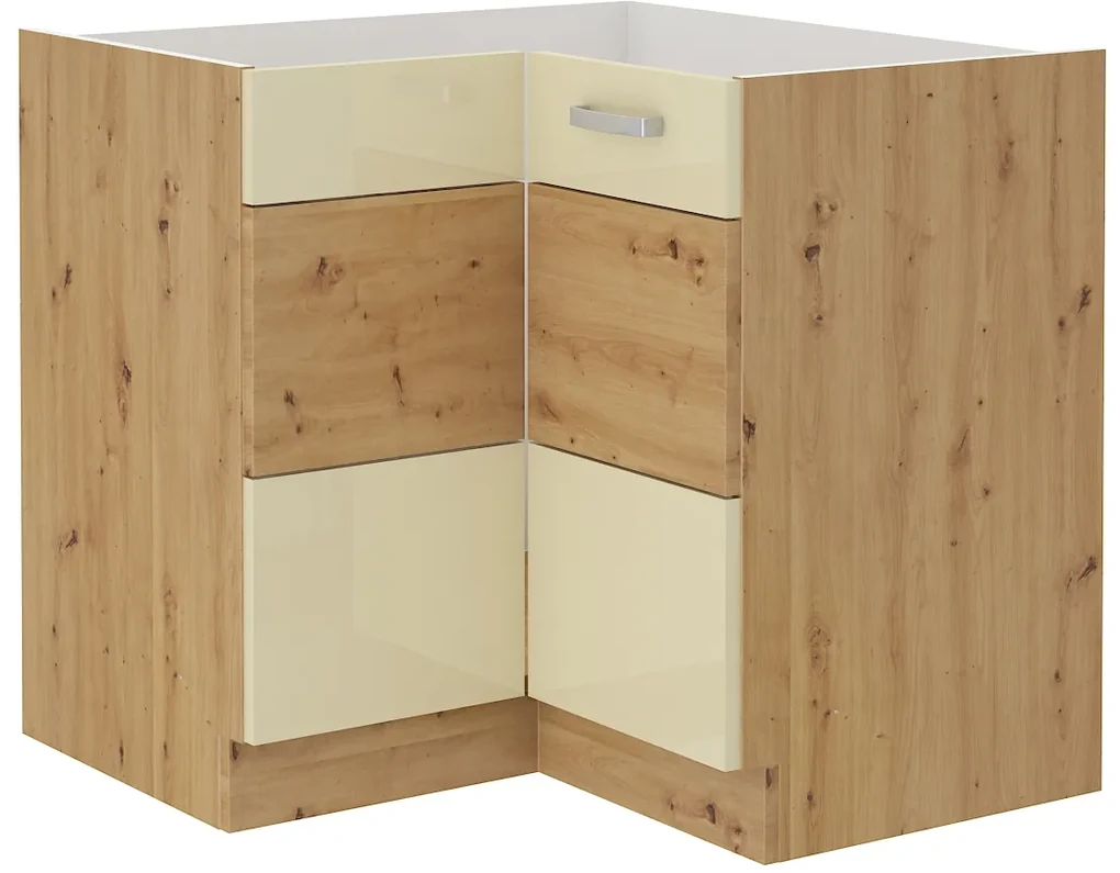 Rohová dolná kuchynská skrinka Arryn 90 x 90 DN 2F BB (dub artisan + lesk krémový). Vlastná spoľahlivá doprava až k Vám domov. 1024720