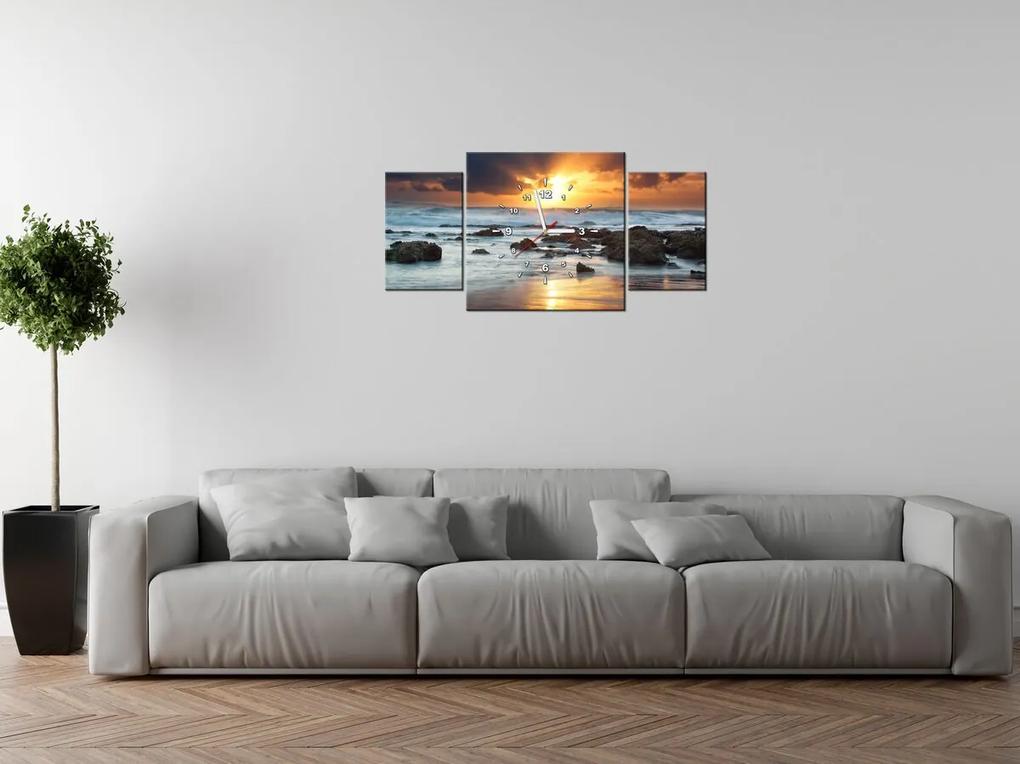 Gario Obraz s hodinami Západ slnka nad oceánom - 3 dielny Rozmery: 100 x 70 cm