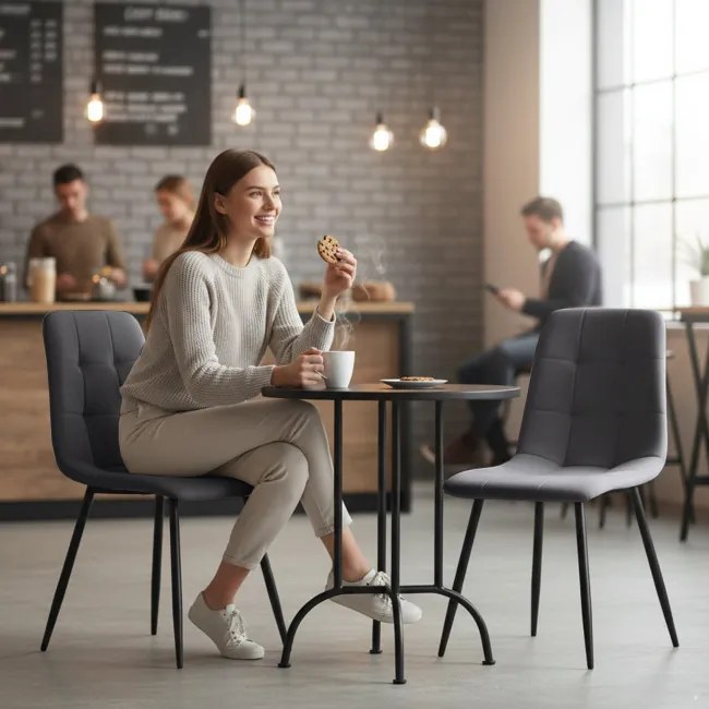 Sada štyroch jedálenských stoličiek NERO zamatové, grafitové / čierne nohy (4 ks)