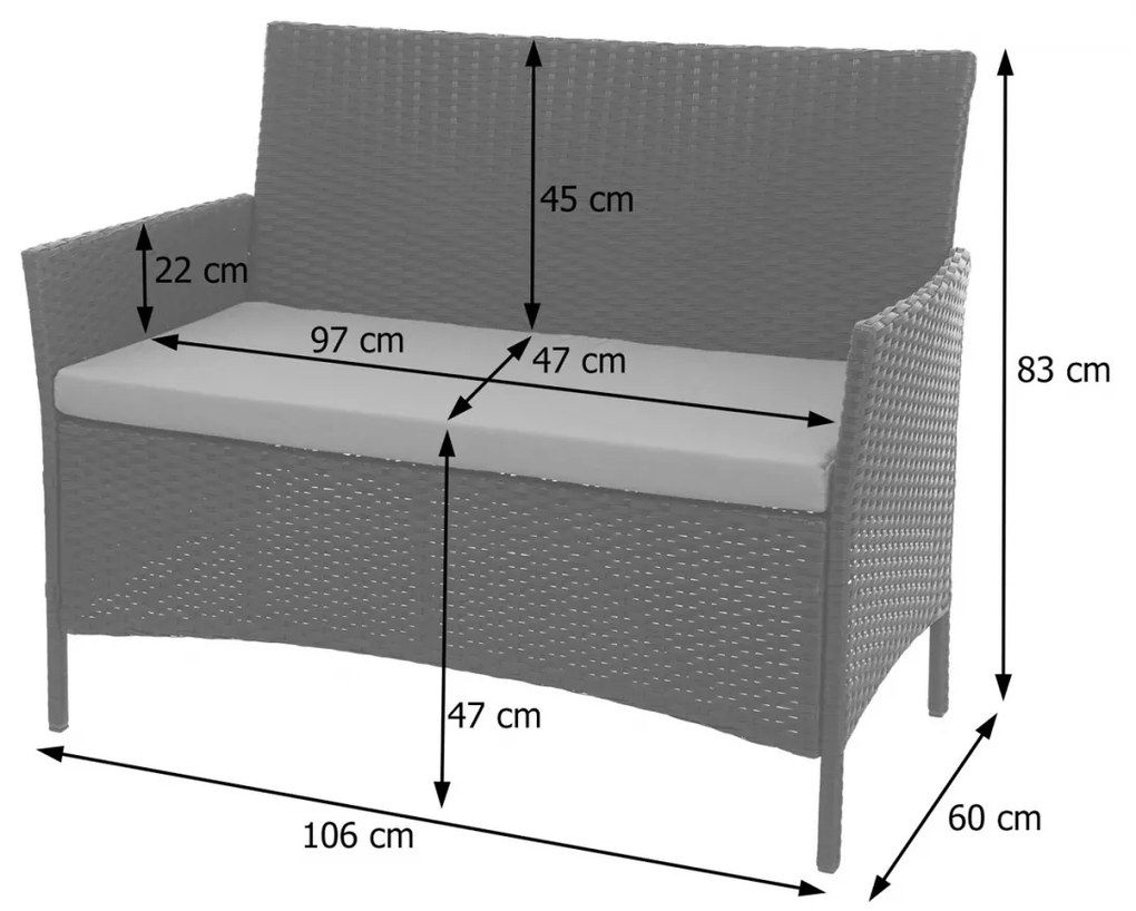 Polyratanová záhradná lavica Halden - sivá, vankúš krémová