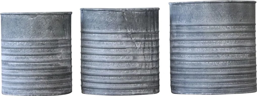 3ks plechový zinkový antik obal na kvetináč Planters - Ø 21*22/Ø 17*20 / Ø 13*18cm