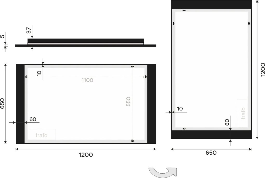 Nimco Čierne LED zrkadlo 1200x650 - ZPC 41006-90