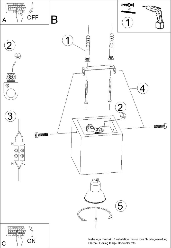 Stropné svietidlo Quad, 1x béžové betónové tienidlo