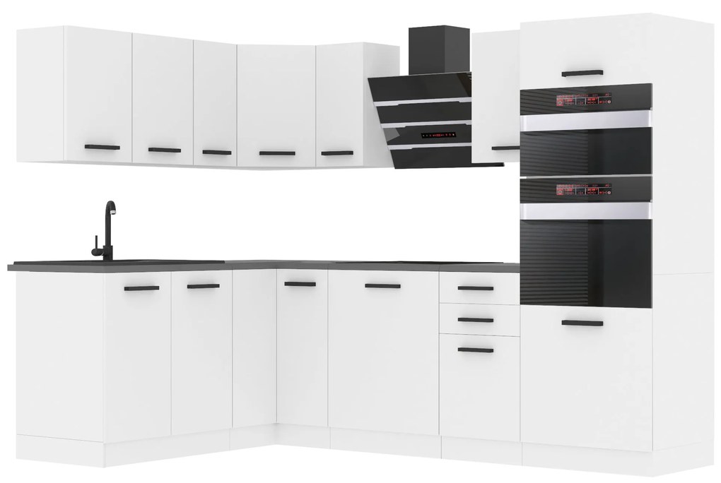 Kuchynská linka Belini Premium Full Version 420 cm biely mat s pracovnou doskou MELANIE