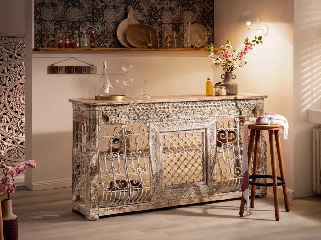 furniture-nabytek.cz - Masivní barový pult Zambezi z lakovaného dřeva, bílý – 180×45×95 cm