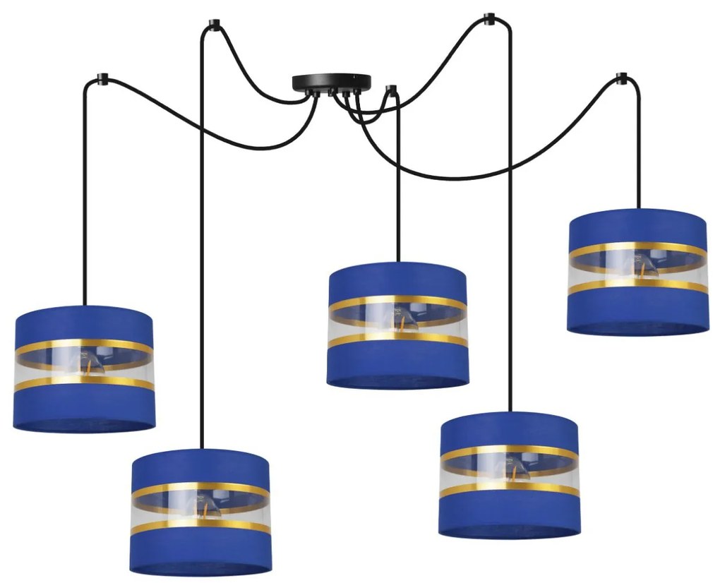 Závesné svietidlo Elegance Spider, 5x textilné tienidlo (mix 6 farieb), (výber z 2 farieb konštrukcie), g
