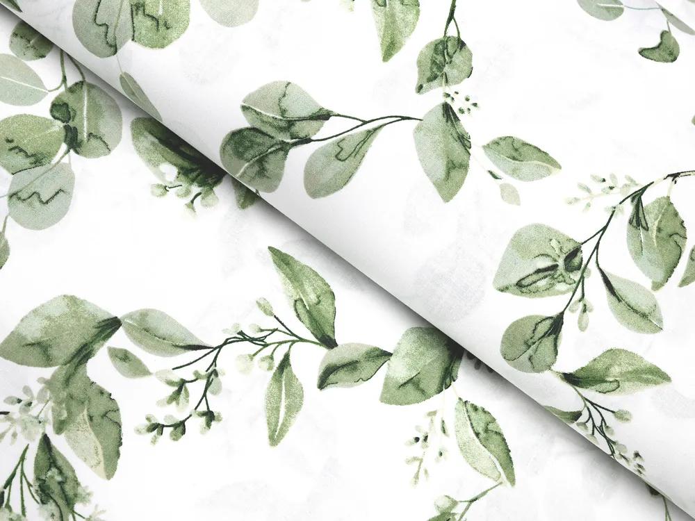 Biante Bavlnená obliečka na vankúš s lemom Sandra SA-422 Zelené listy na bielom 35 x 45 cm