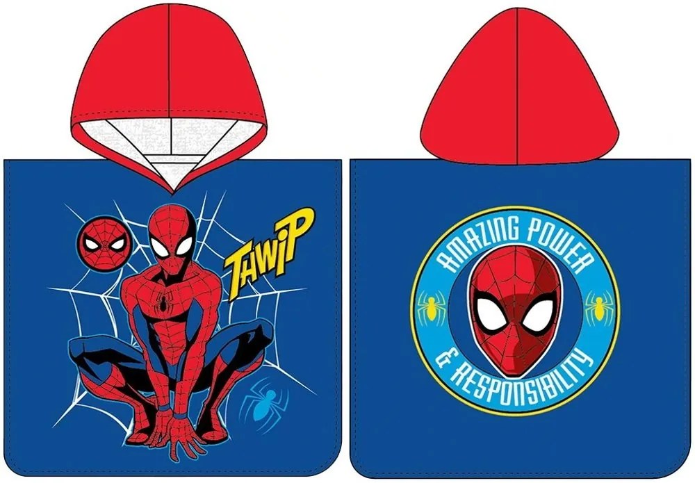 Chlapčenské plážové pončo Spider-man - motív Twhip - 100% bavlna - 50 × 115 cm - pre deti od 3 do 6 rokov