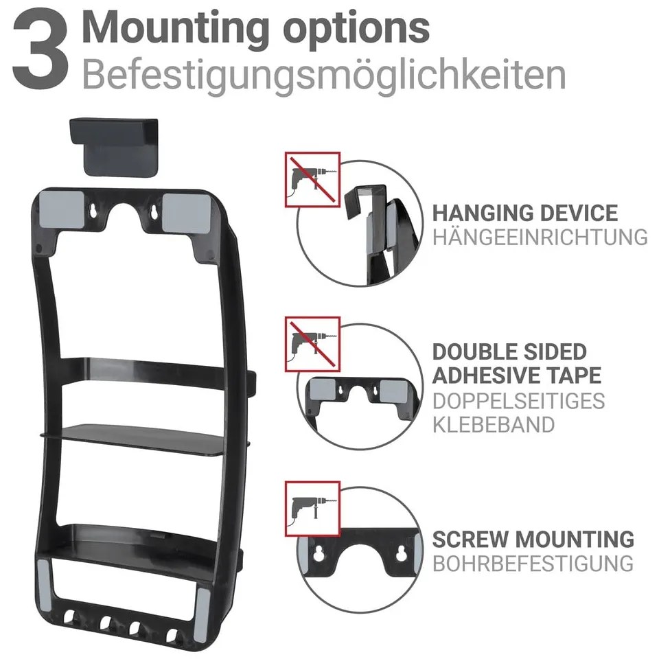 Čierna závesná/bez vŕtania plastová kúpeľňová polička Universal – Wenko