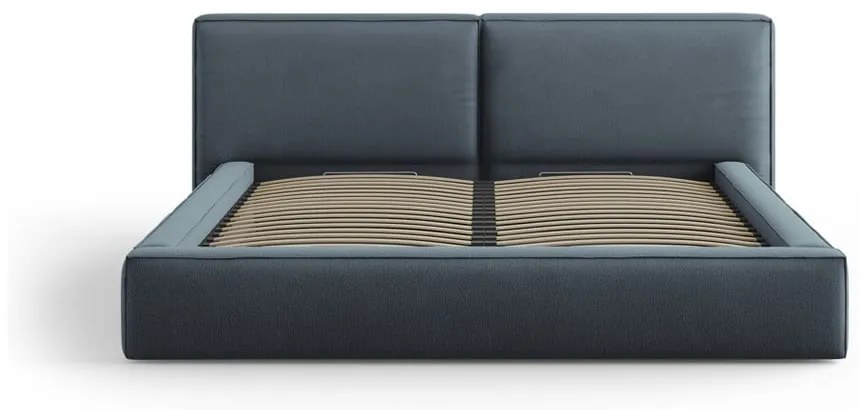 Tmavomodrá čalúnená dvojlôžková posteľ s úložným priestorom a roštom 180x200 cm Arendal – Cosmopolitan Design