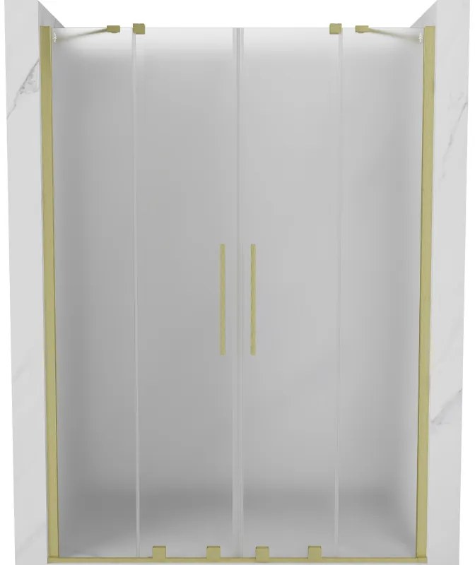 Mexen Velar Duo, posuvné sprchové dvere do otvoru 160 cm, 8mm sklo námraza, zlatá matná, 871-160-000-32-55