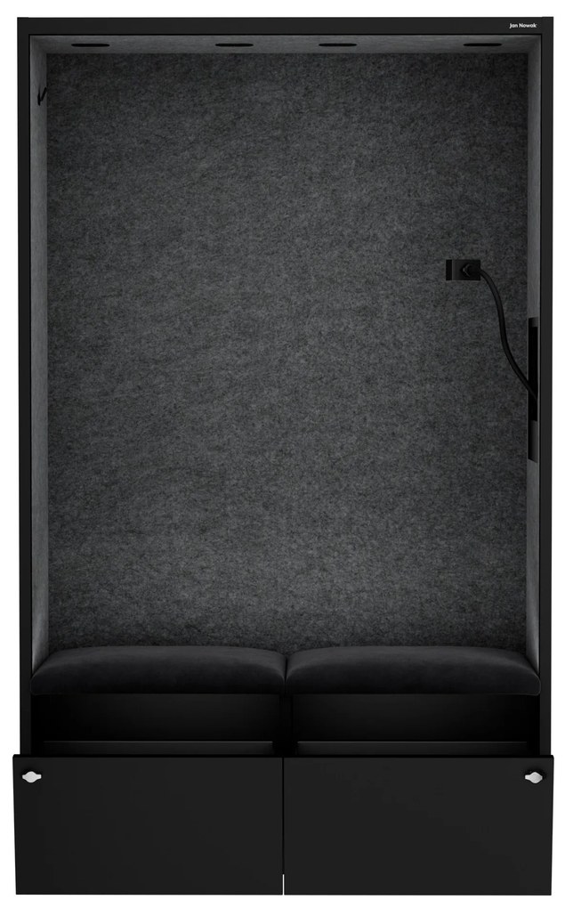 Kancelárska akustická kabína so sedadlom a portom USB-C, telo v čierny / sedák tmavosivá v zelenej farbe, 1150 mm: SALLY MentalBox