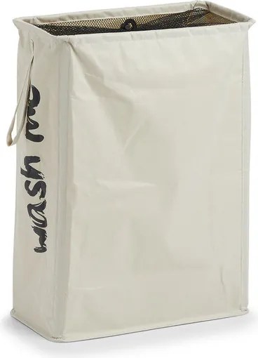 Zeller Present 2. akosť - Textilný úzky kôš na špinavú bielizeň, uzatvárateľný, 44l, krémový s nápisom WASH ME