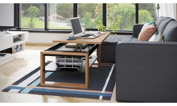 Konferenčný stolík so zdvíhacou doskou a policou NEA dub craft/čierna