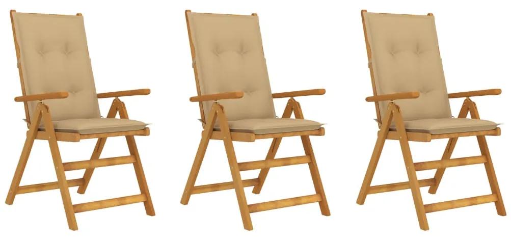 Skladacie záhradné stoličky s podložkami 3 ks akáciový masív 3064107